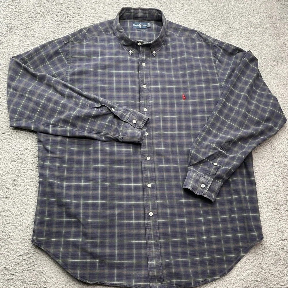 Polo Ralph Lauren Tartan Plaid Shirt Mens 2XLT Tall Classic‎ Fit Blue Green